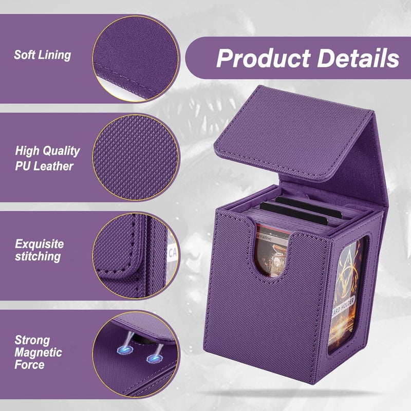 Stepane Commander Deck Box for MTG with double display windows,Card Storage Box Fits 120+ Single sleveed Cards,Magnetic Card Box with 2 Dividers&2 Toploaders for TCG Violet - Image 5